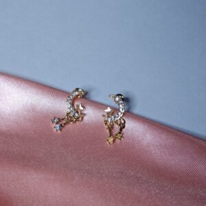 Aretes luna y estrella dorado